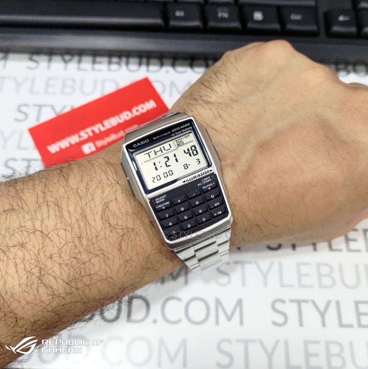 Reloj Casio DBC-32D-1ADF Vintage Data Bank Calculadora Unisex Acero Plateado Original foto 3 - reloj Casio original en Perú | Jherr Perú