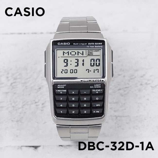 Reloj Casio DBC-32D-1ADF Vintage Data Bank Calculadora Unisex Acero Plateado Original foto 4 - reloj Casio original en Perú | Jherr Perú