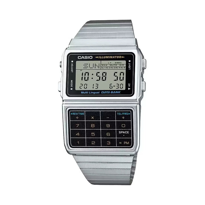 Reloj Casio DBC-611-1DF Vintage Data Bank Calculadora Unisex Acero Plateado Original - Casio original en Perú | Jherr Perú