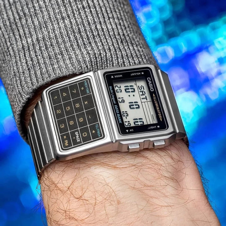 Reloj Casio DBC-611-1DF Vintage Data Bank Calculadora Unisex Acero Plateado Original foto 3 - reloj Casio original en Perú | Jherr Perú