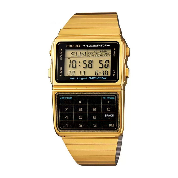 Reloj Casio DBC-611G-1DF Vintage Data Bank Calculadora Unisex Acero Dorado Original - Casio original en Perú | Jherr Perú