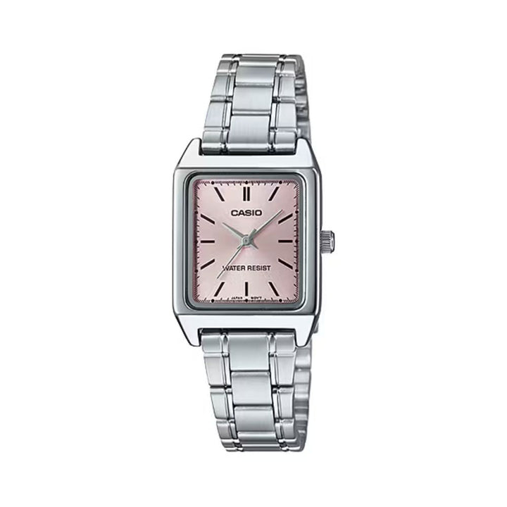 Reloj Casio LTP-V007D-4E rosado y plateado acero inoxidable original en Perú - vista principal