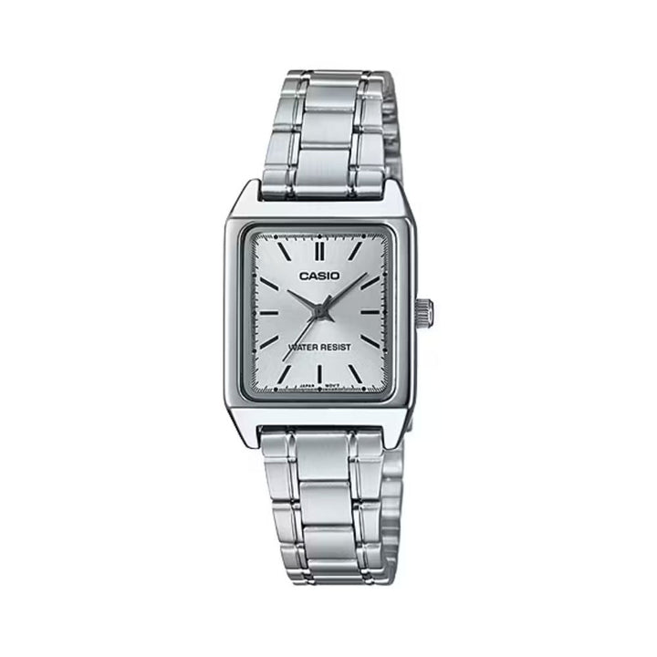 Reloj Casio LTP-V007D-7E blanco y plateado acero inoxidable original en Perú - vista principal