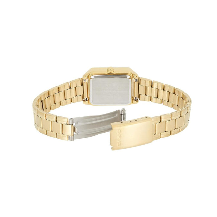 Reloj Casio LTP-V007G-9E dorado champagne acero inoxidable dorado original en Perú - detalle de caja y correa