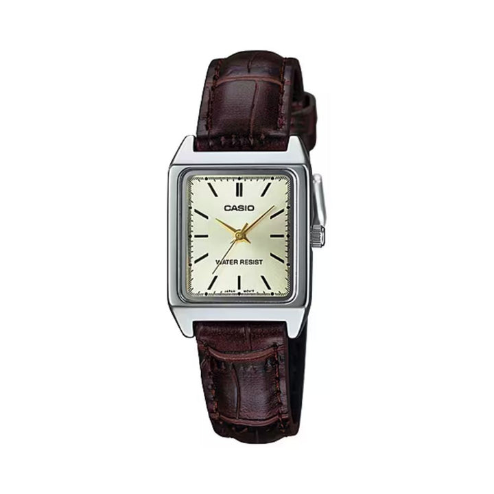 Reloj Casio LTP-V007L-9E champagne y marrón cuero marrón original en Perú - vista principal