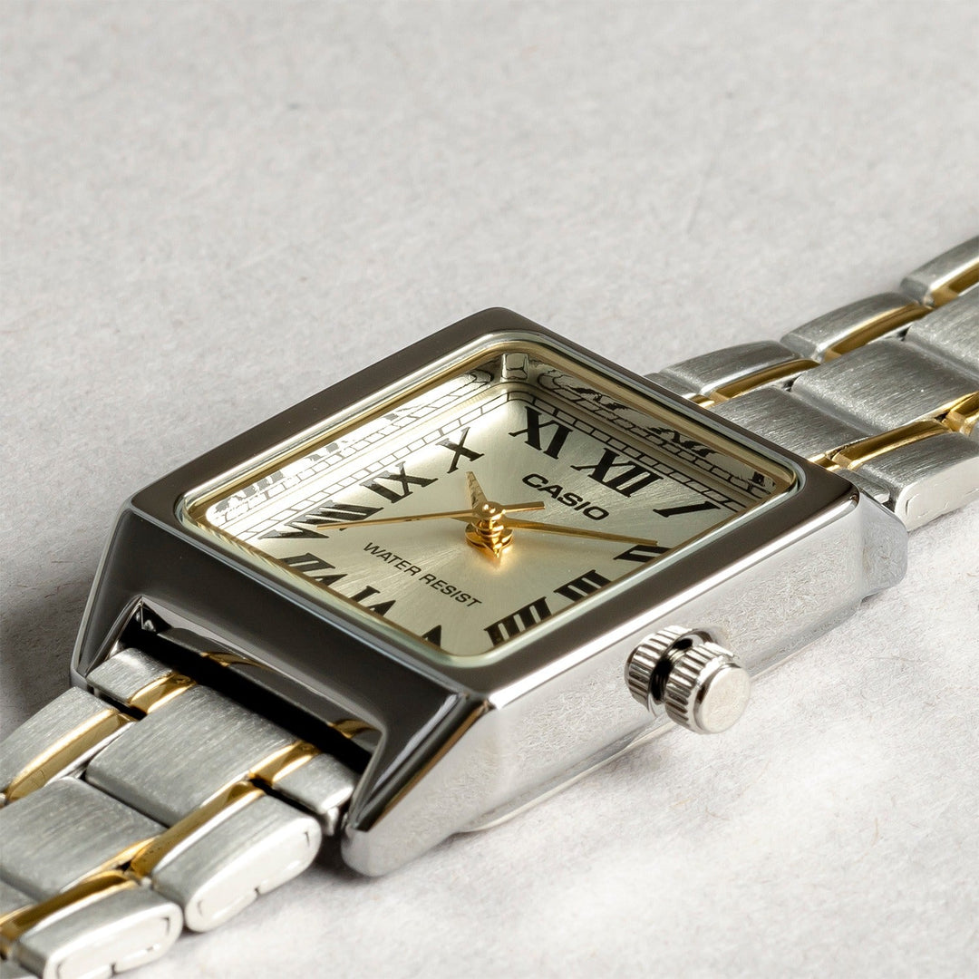 Reloj Casio LTP-V007SG-9B bicolor champagne acero inoxidable bicolor original en Perú - vista adicional y acabados