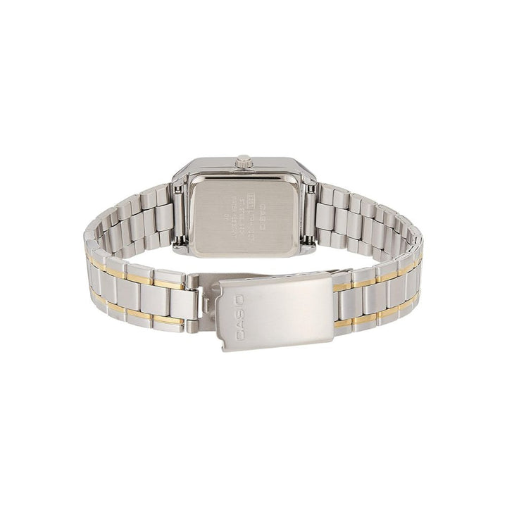 Reloj Casio LTP-V007SG-9E bicolor champagne acero inoxidable bicolor original en Perú - detalle de caja y correa