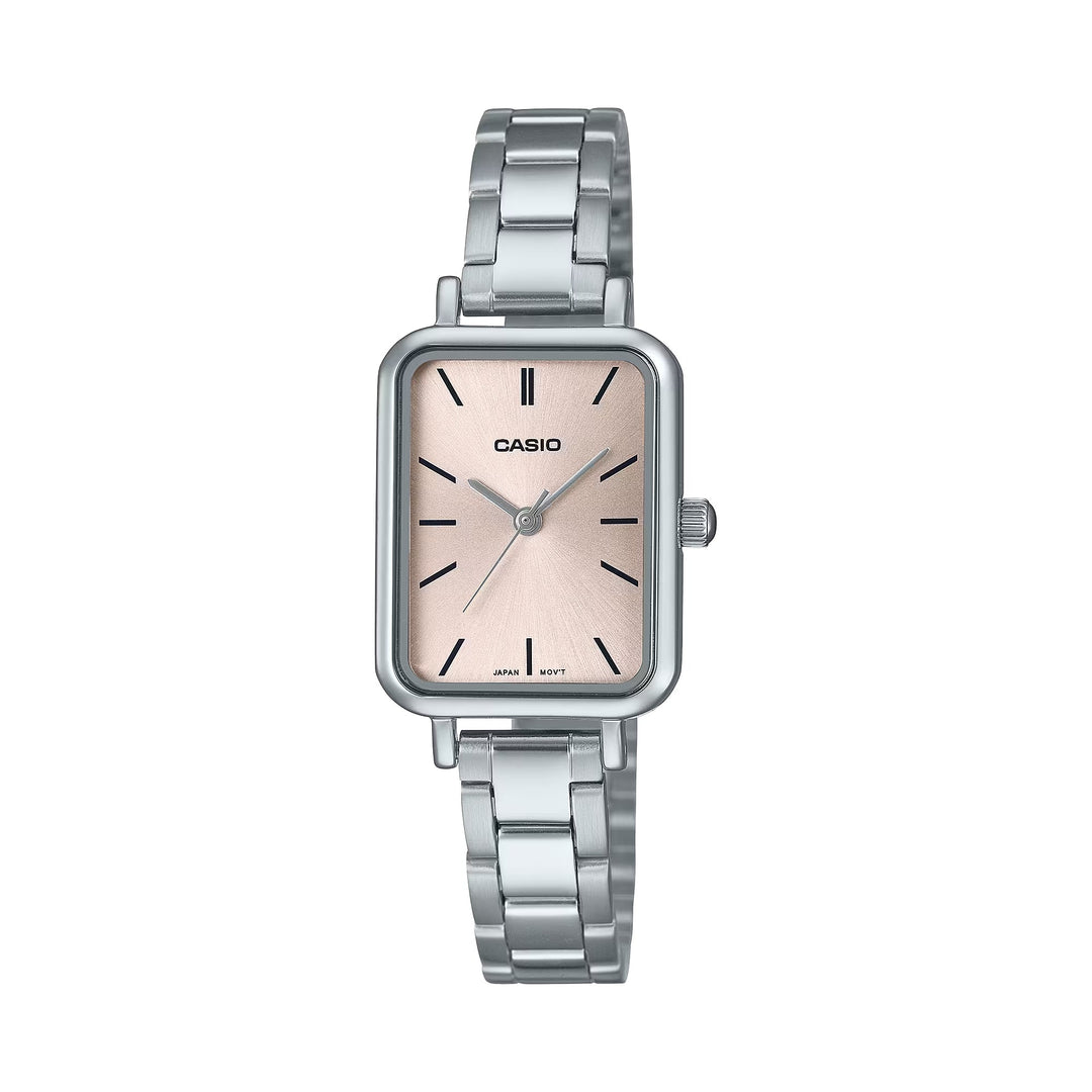 Reloj Casio LTP-V009D-4E rosado y plateado acero inoxidable original en Perú - vista principal