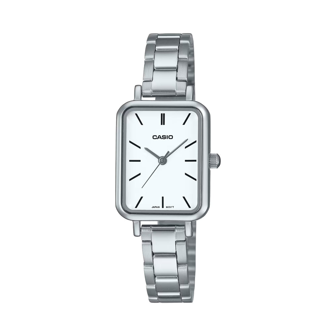 Reloj Casio LTP-V009D-7E blanco y plateado acero inoxidable original en Perú - vista principal