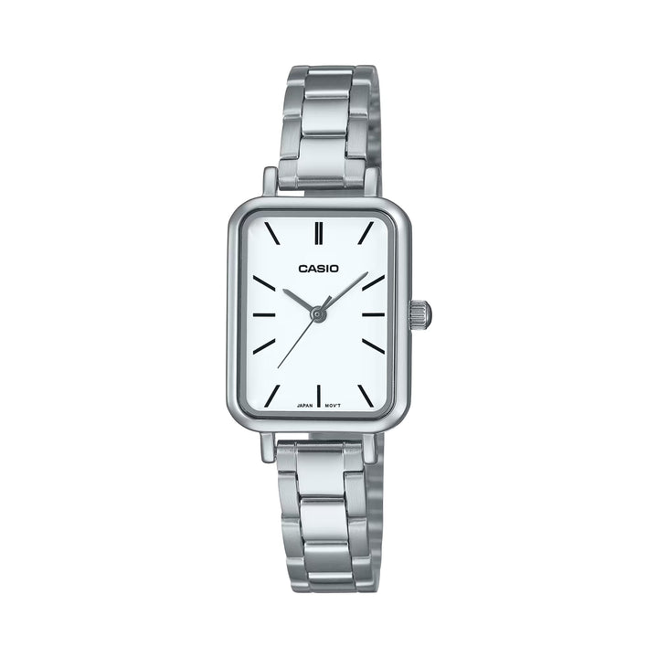 Reloj Casio LTP-V009D-7E blanco y plateado acero inoxidable original en Perú - vista principal