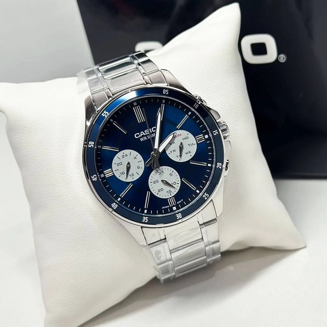 Reloj Casio MTP-1374D-2A3V Hombre Original | Acero Plateado Elegante