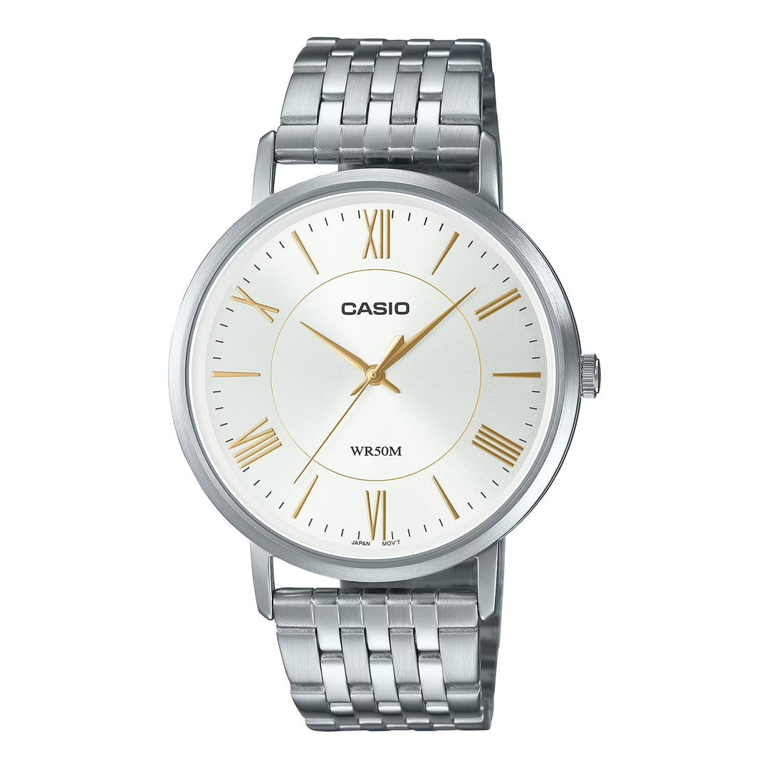 Reloj Casio MTP-B110D-7AV blanco y plateado acero inoxidable original en Perú - vista principal