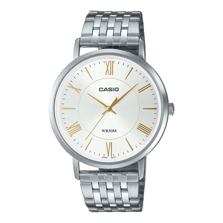 Reloj Casio MTP-B110D-7AV blanco y plateado acero inoxidable original en Perú - vista principal