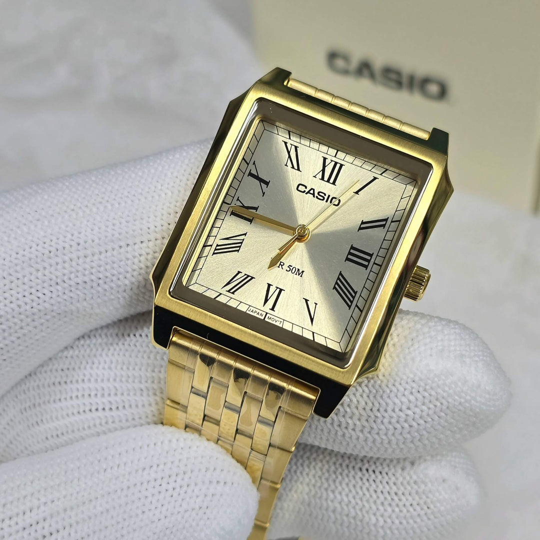 Reloj Casio MTP-B190G-9B dorado y champagne para hombre original en Perú - vista principal