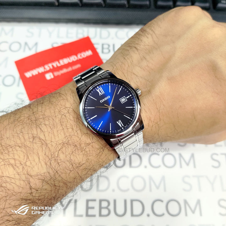 Reloj Casio MTP-V002D-2B3UDF Análogo con Fecha Hombre Acero Plateado Original foto 2 - reloj Casio original en Perú | Jherr Perú