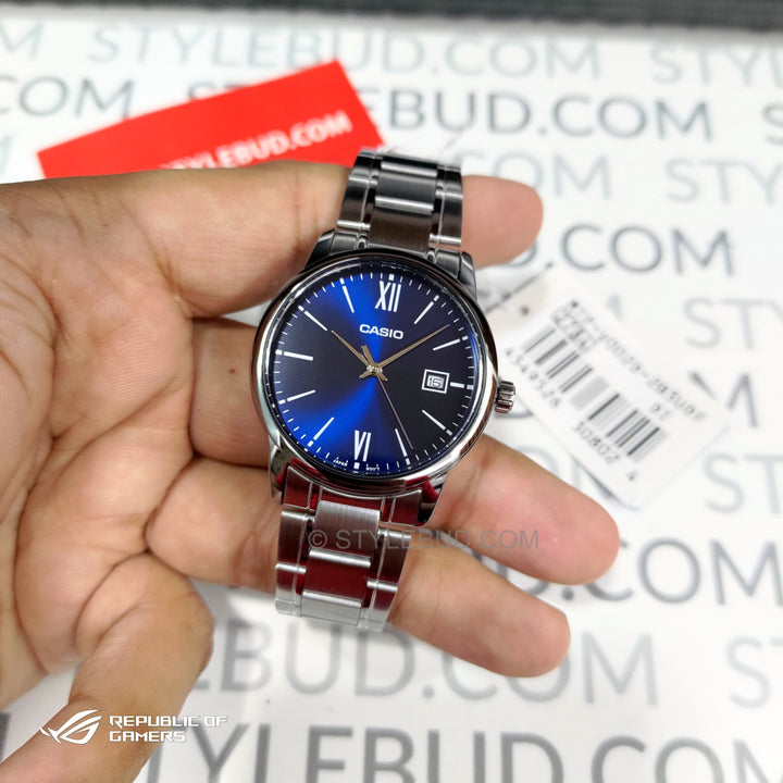 Reloj Casio MTP-V002D-2B3UDF Análogo con Fecha Hombre Acero Plateado Original foto 3 - reloj Casio original en Perú | Jherr Perú