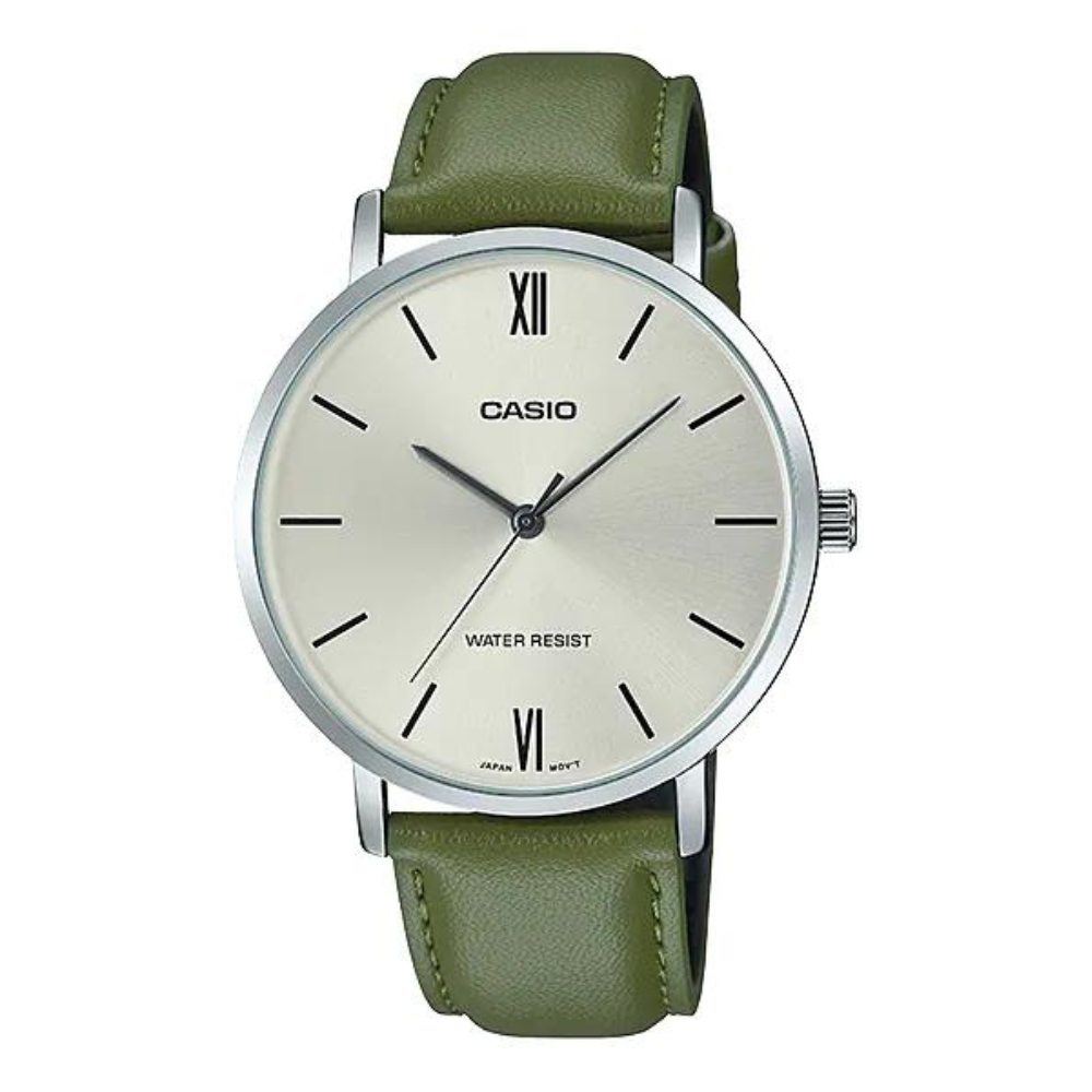 Reloj Casio MTP-VT01L-3BUDF Análogo Hombre Cuero Verde Original - Casio original en Perú | Jherr Perú