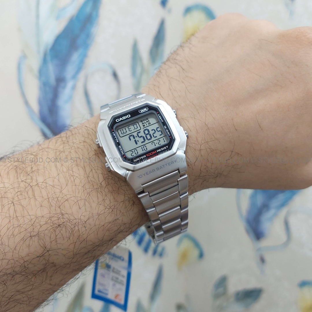 Reloj Casio W-800HD-1AVDF Digital Resina Negro Original W-800HD-1AVDF vista lateral y correa en Jherr Perú