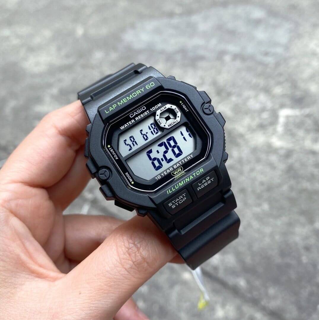Reloj Casio WS-1400H-1AV negro hombre original en Perú - detalle de caja y correa