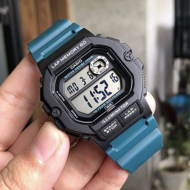 Reloj Casio WS-1400H-3AV verde y negro hombre original en Perú - detalle de esfera o pantalla