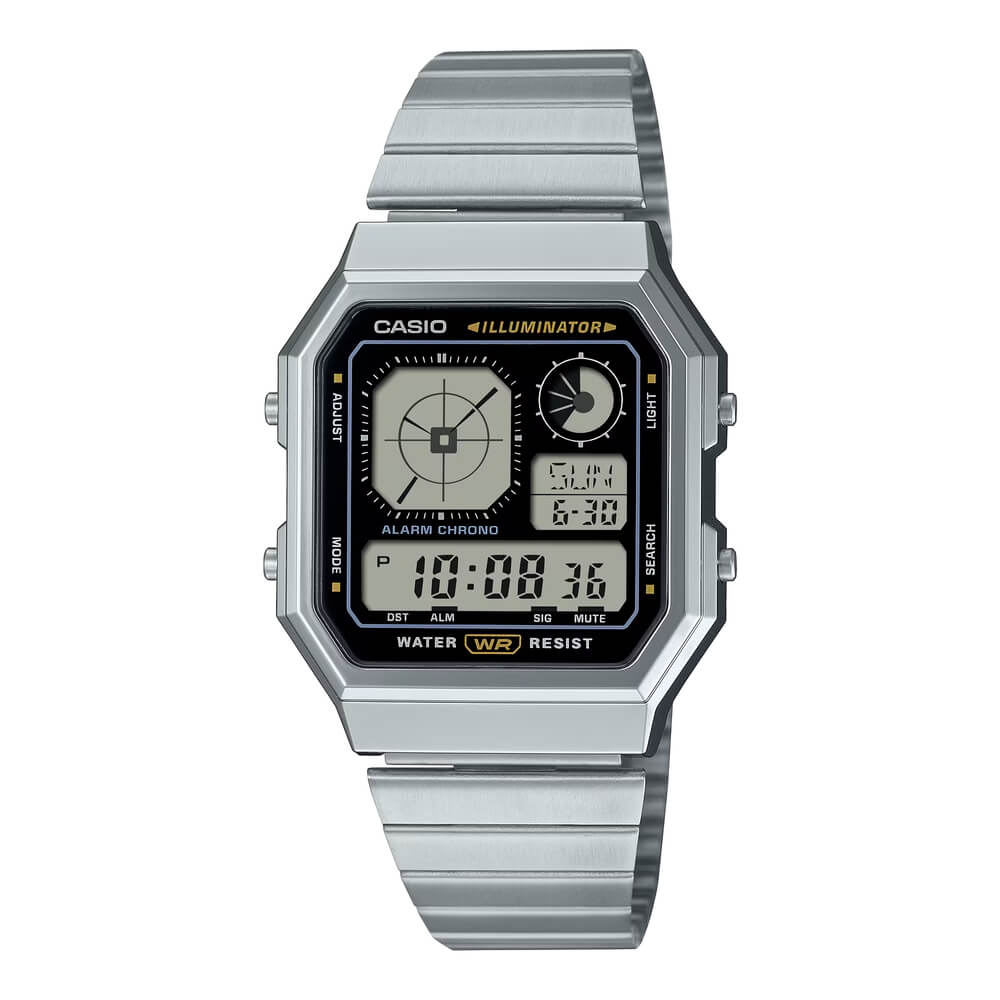 Reloj Casio A130WE-1A negro y plateado unisex original en Perú - vista principal