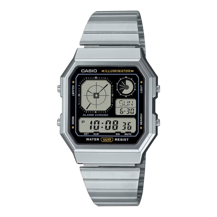 Reloj Casio A130WE-1A negro y plateado unisex original en Perú - vista principal