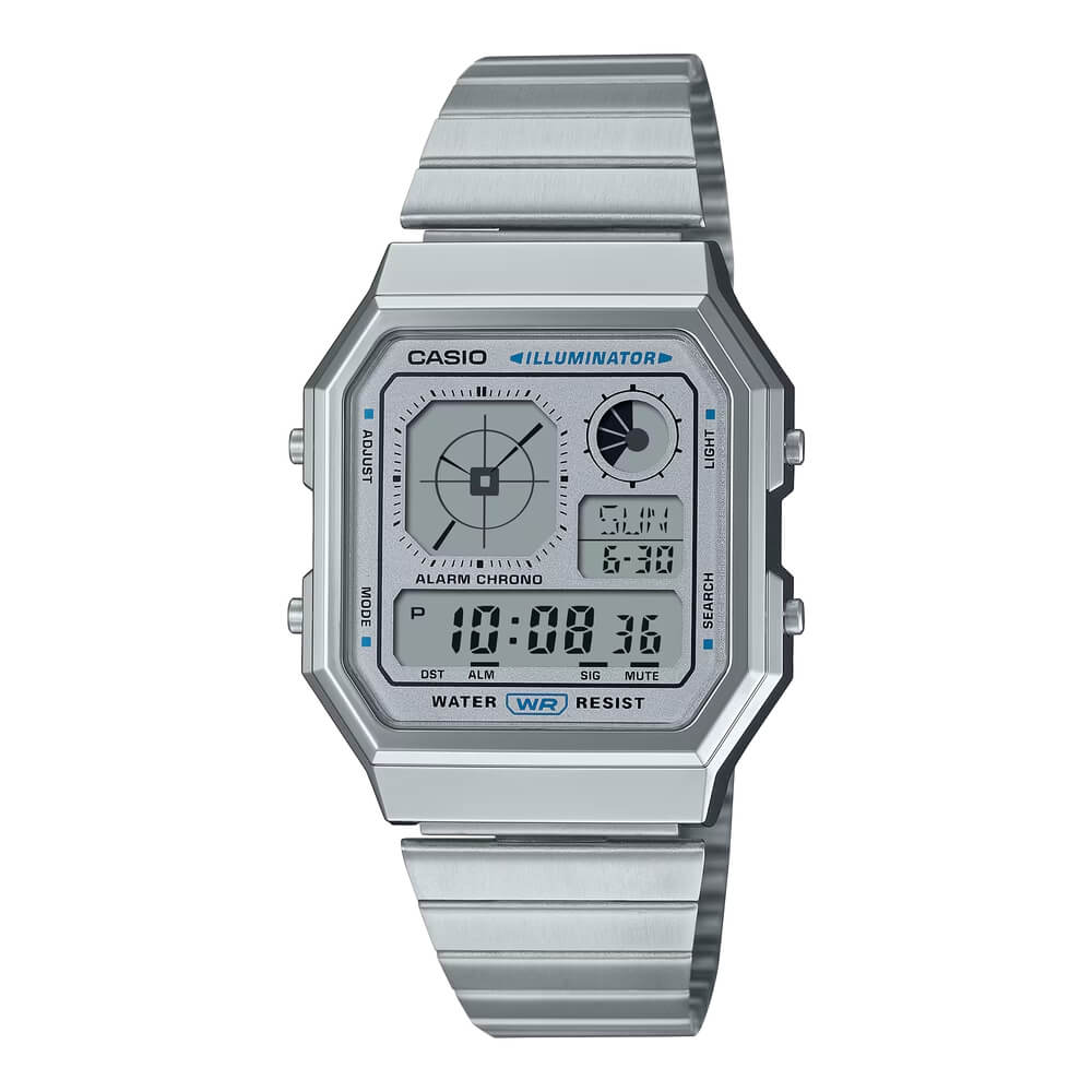 Reloj Casio A130WE-7A plateado claro unisex original en Perú - vista principal