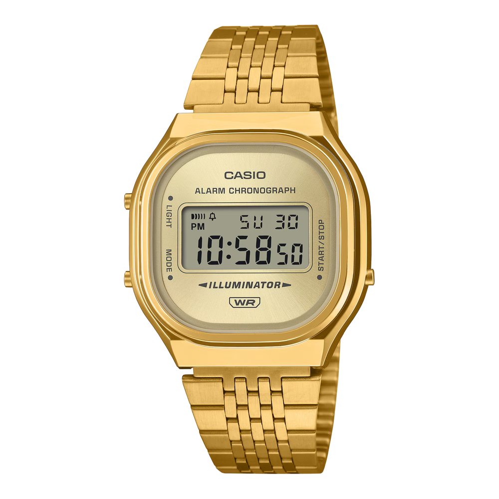 Reloj Casio A140WEG-9A dorado y champagne unisex original en Perú - detalle de esfera o pantalla