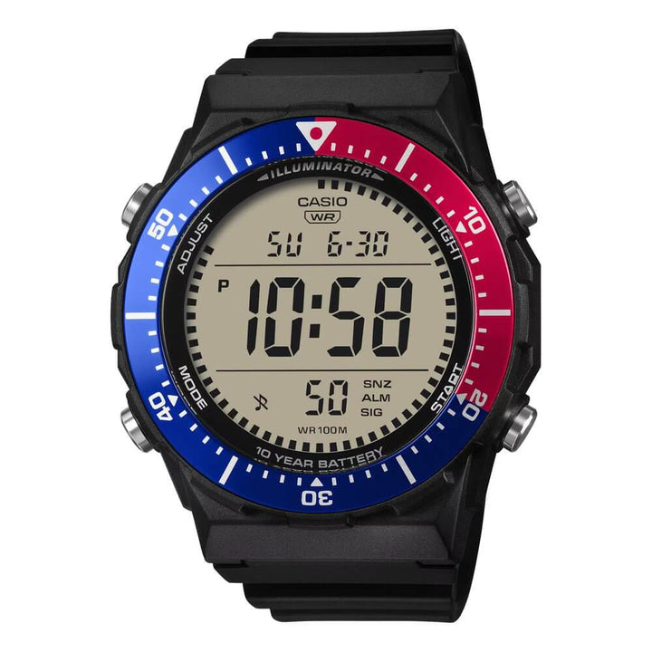 Reloj Casio AE-1700H-1A2V negro con bisel azul y rojo para hombre original en Perú - vista principal