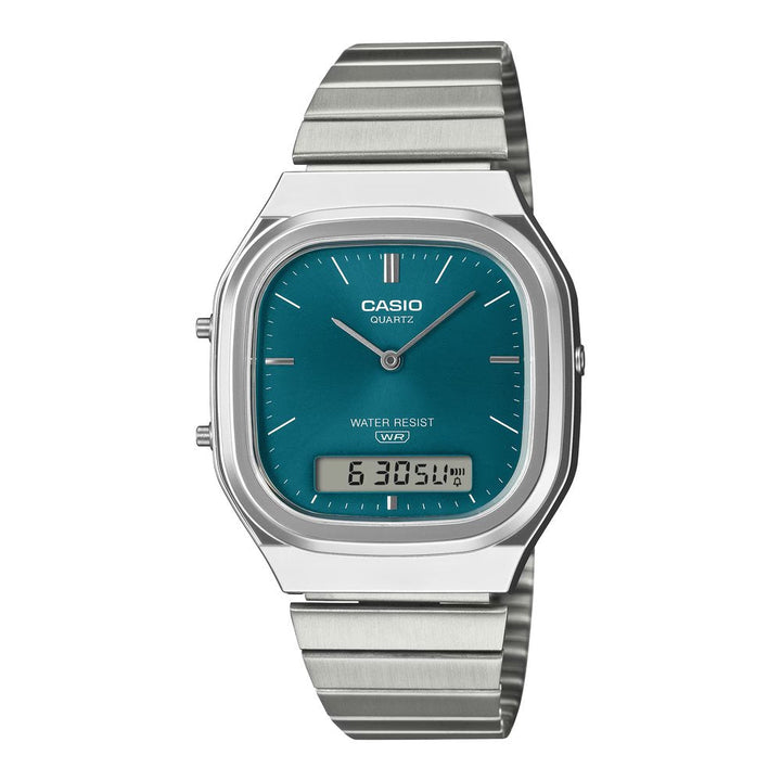 Reloj Casio AQ-240E-3A Vintage verde azulado analógico digital unisex vista principal | Jherr Perú