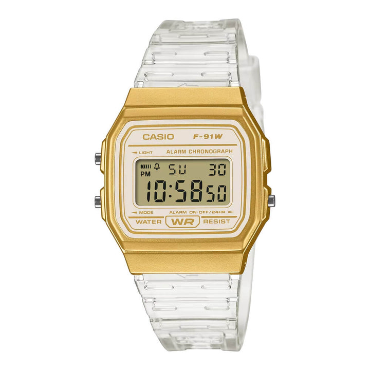 Reloj Casio F-91WS-7A2 transparente y plateado unisex original en Perú - detalle de esfera o pantalla