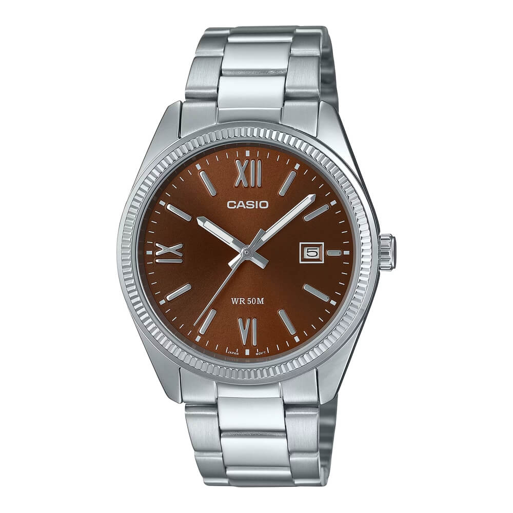 Reloj Casio MTP-1302DD-5AV rojo cobre y plateado hombre original en Perú - vista principal