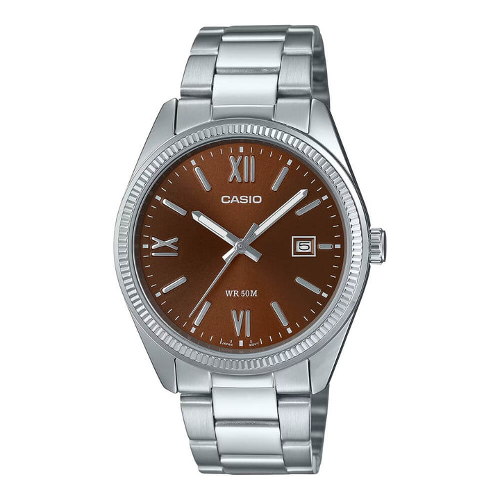Reloj Casio MTP-1302DD-5AV rojo cobre y plateado hombre original en Perú - vista principal