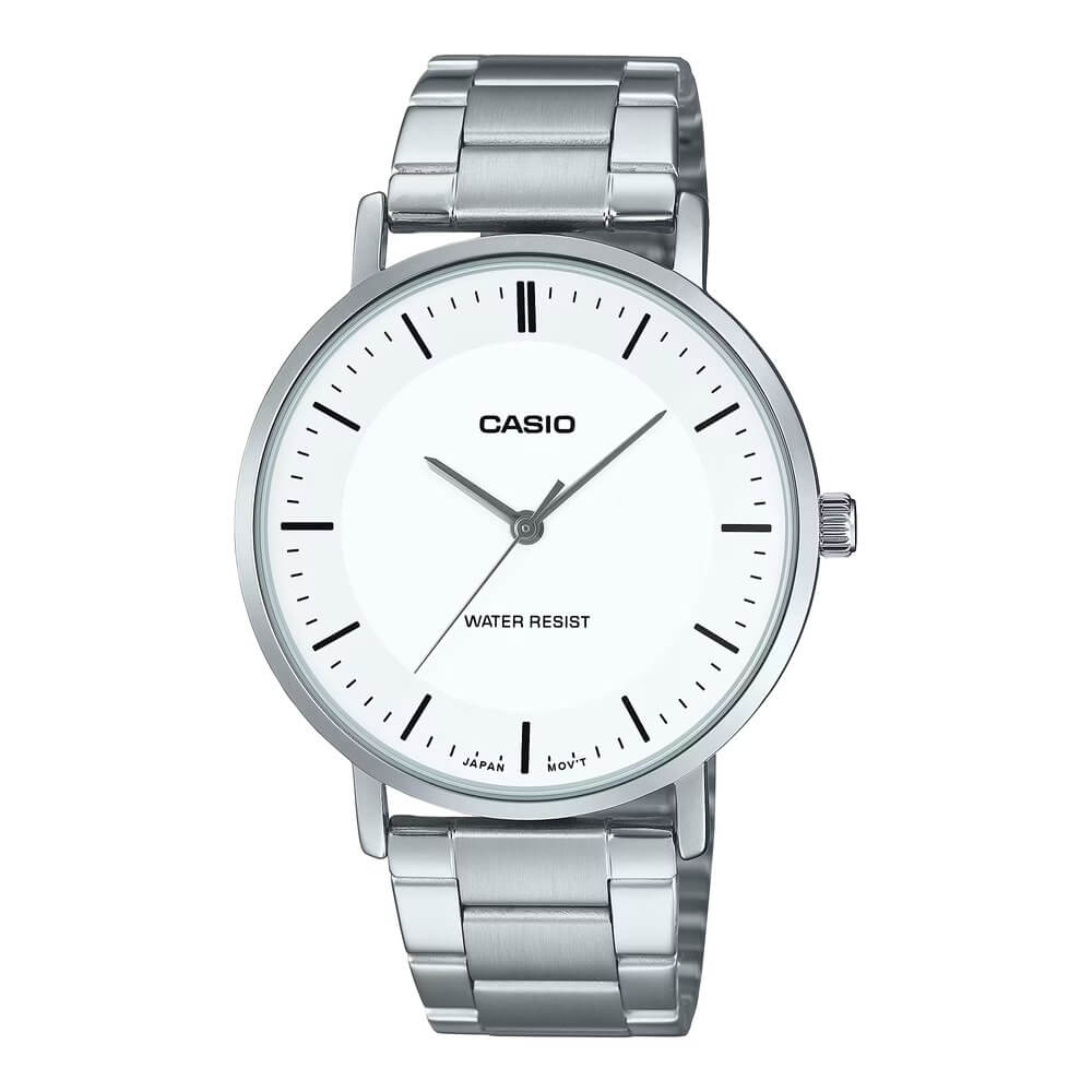 Reloj Casio MTP-VT04D-7E blanco y plateado hombre original en Perú - vista principal