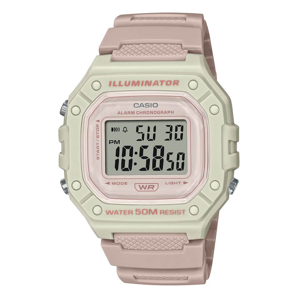 Reloj Casio W-218HC-4A2V digital rosa claro para mujer 50M vista principal | Jherr Perú