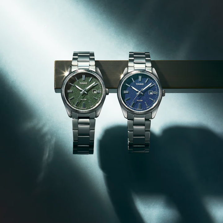 Reloj Casio MTP-1302DA-3AV Original | Acero Inoxidable Esfera Verde Hombre Plateado