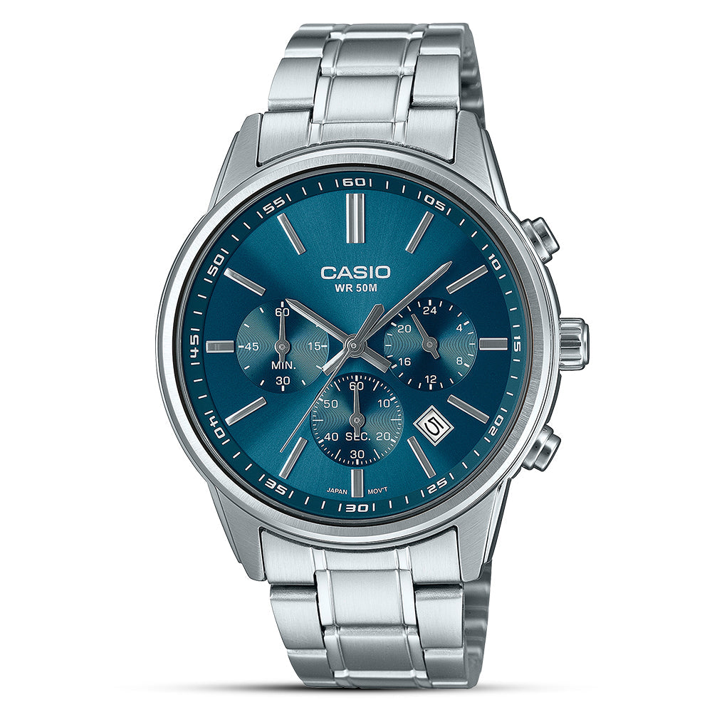 Reloj Casio MTP-E515D-2A1V cronografo azul acero 50m hombre original en Perú - vista principal | Jherr