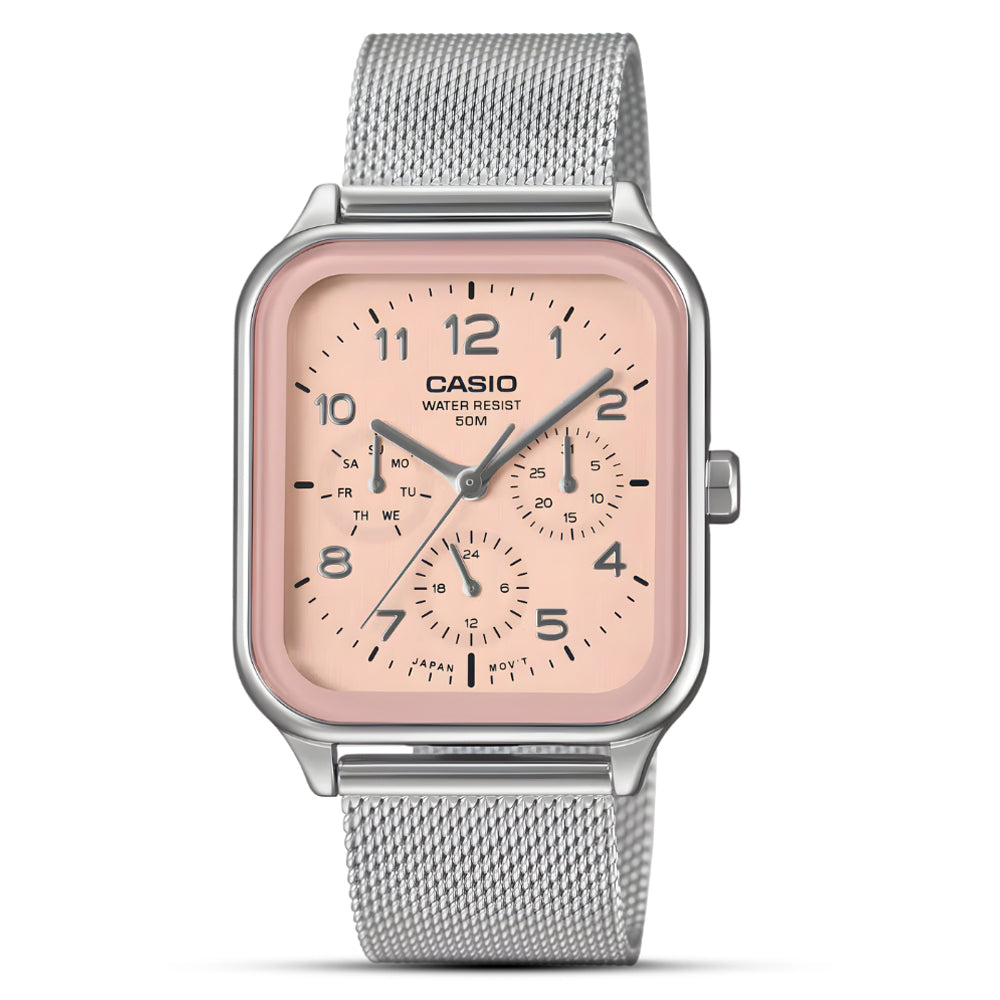 Reloj Casio MTP-M306M-4AV rosado malla acero multifuncion hombre original en Perú - vista principal | Jherr