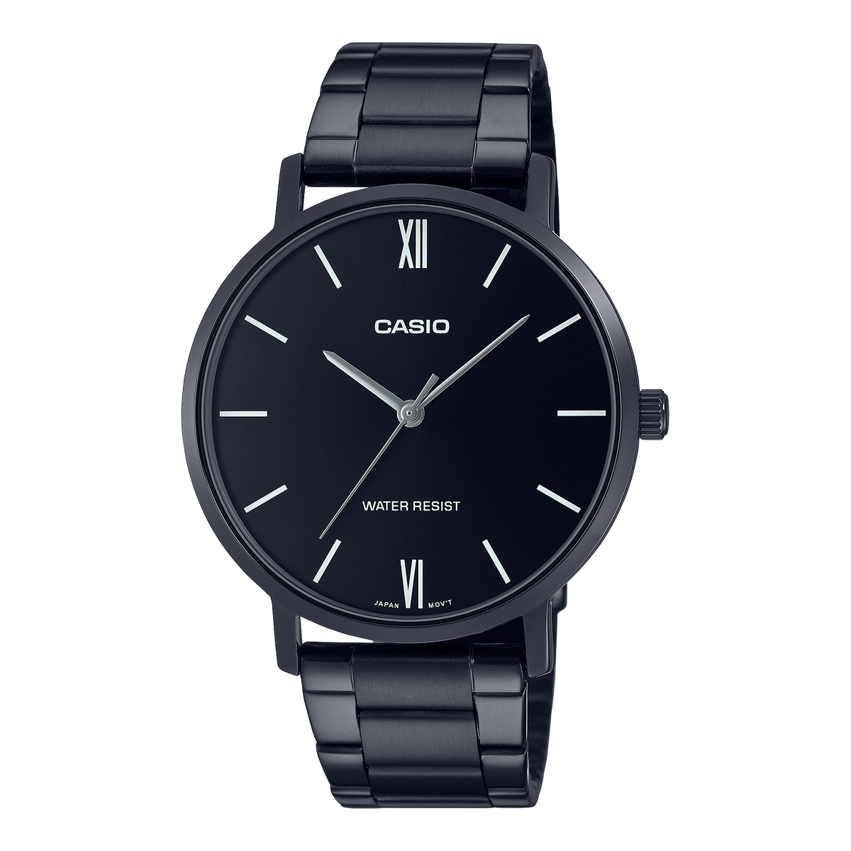 Casio MTP-VT01B-1B – Reloj Analógico Negro para Hombre de Acero con Baño Iónico