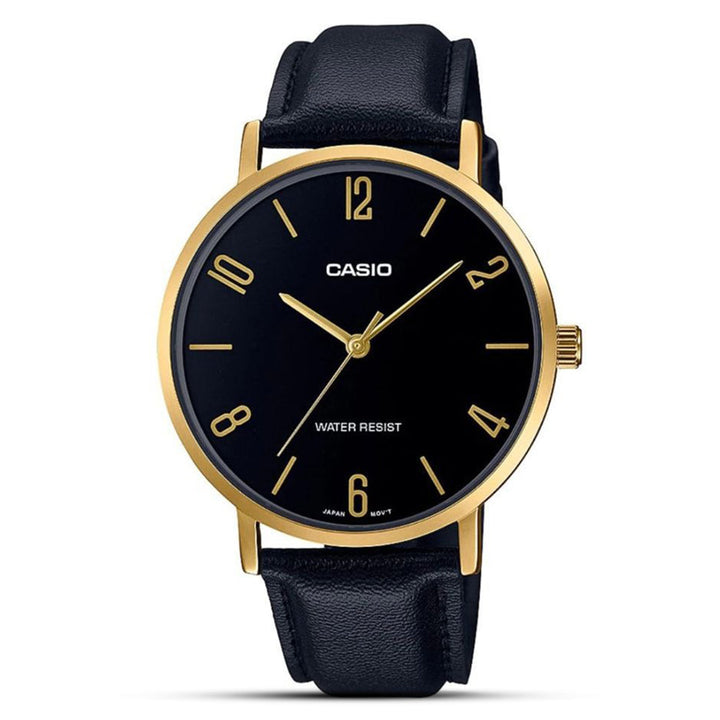 Reloj Casio MTP-VT01GL-1B2 negro dorado cuero minimalista hombre original en Perú - vista principal | Jherr