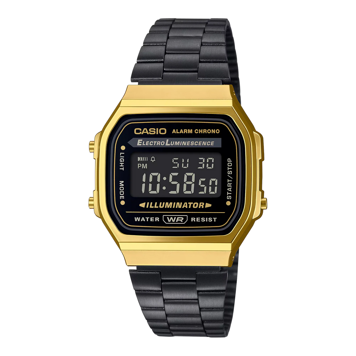 Reloj Casio Original A168WEGB-1B Negro con Detalles Dorados – Diseño Retro y Multifunción