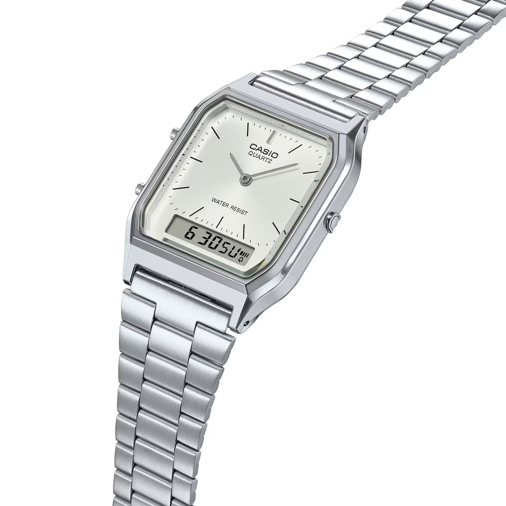 Reloj Casio AQ-230A-7A1 Original Ana-Digi Retro - Dual Display Analógico Digital con Esfera Azul Cielo - Casio en Perú | Jherr Jewelry