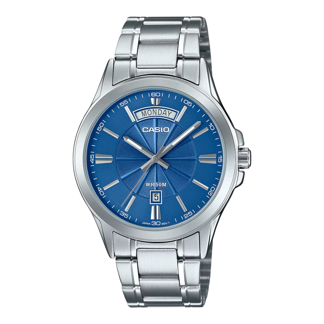 Reloj Casio MTP-1381D-2AV esfera azul con brazalete de acero analógico para hombre con fecha original con garantía en Perú