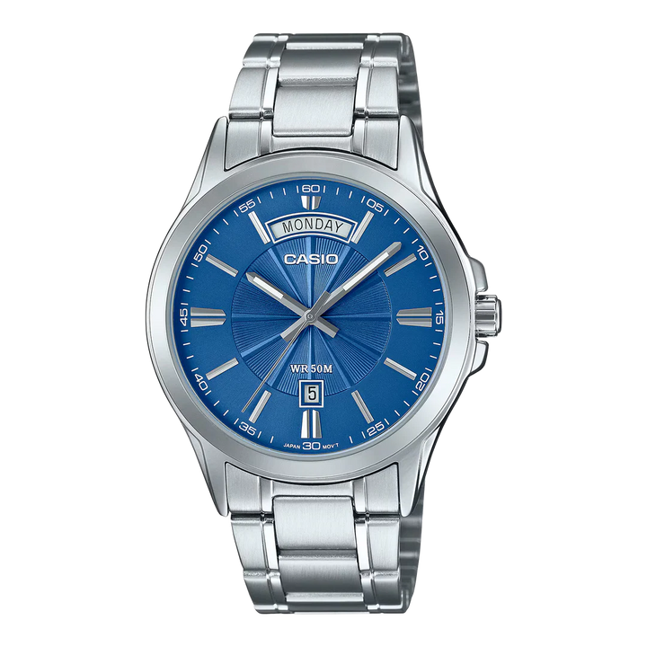 Reloj Casio MTP-1381D-2AV esfera azul con brazalete de acero analógico para hombre con fecha original con garantía en Perú