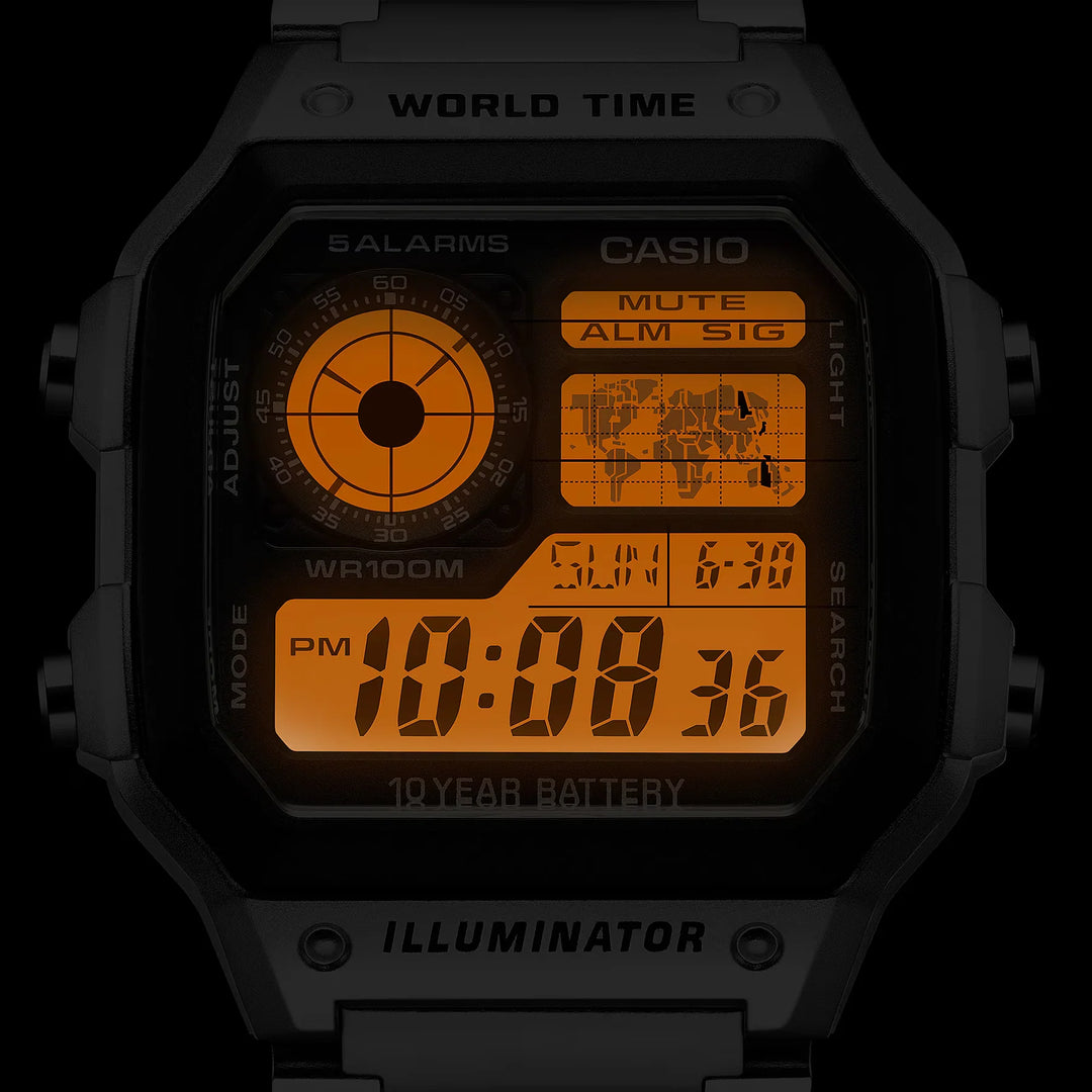 Reloj Casio AE-1200WHD-1AV plateado con luz nocturna peru