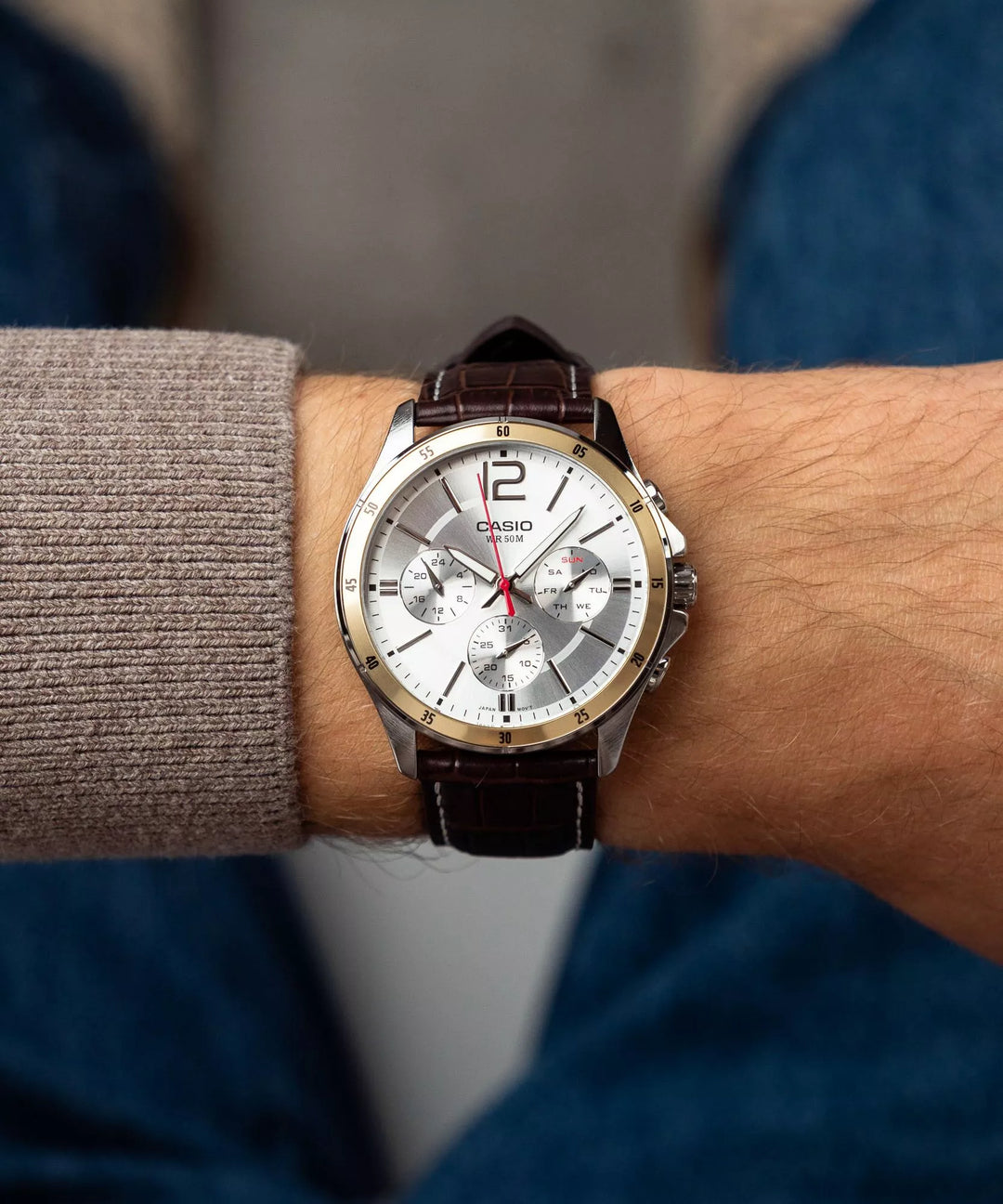 Reloj Casio Hombre MTP-1374L-7A — Multifunción Analógico con Correa de Cuero