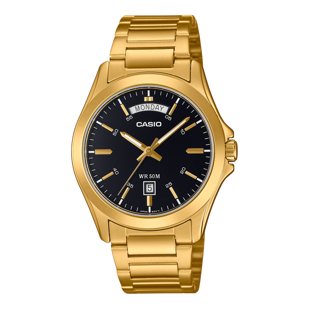 Reloj Casio MTP-1370G-1AV original dorado con carátula negra