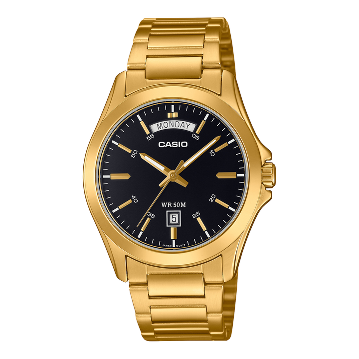 Reloj Casio MTP-1370G-1AV original dorado con carátula negra