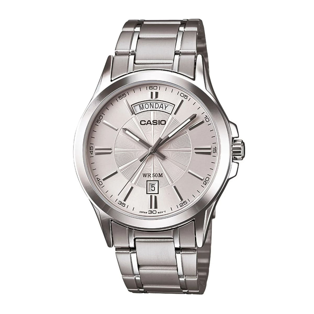 Reloj Casio MTP-1381D-7A esfera blanca con brazalete de acero analógico para hombre con fecha original con garantía en Perú