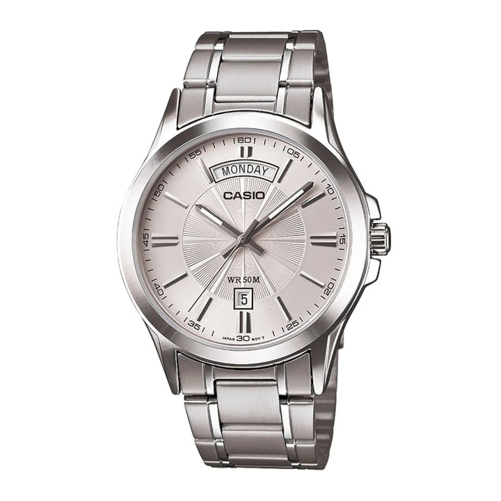 Reloj Casio MTP-1381D-7A esfera blanca con brazalete de acero analógico para hombre con fecha original con garantía en Perú